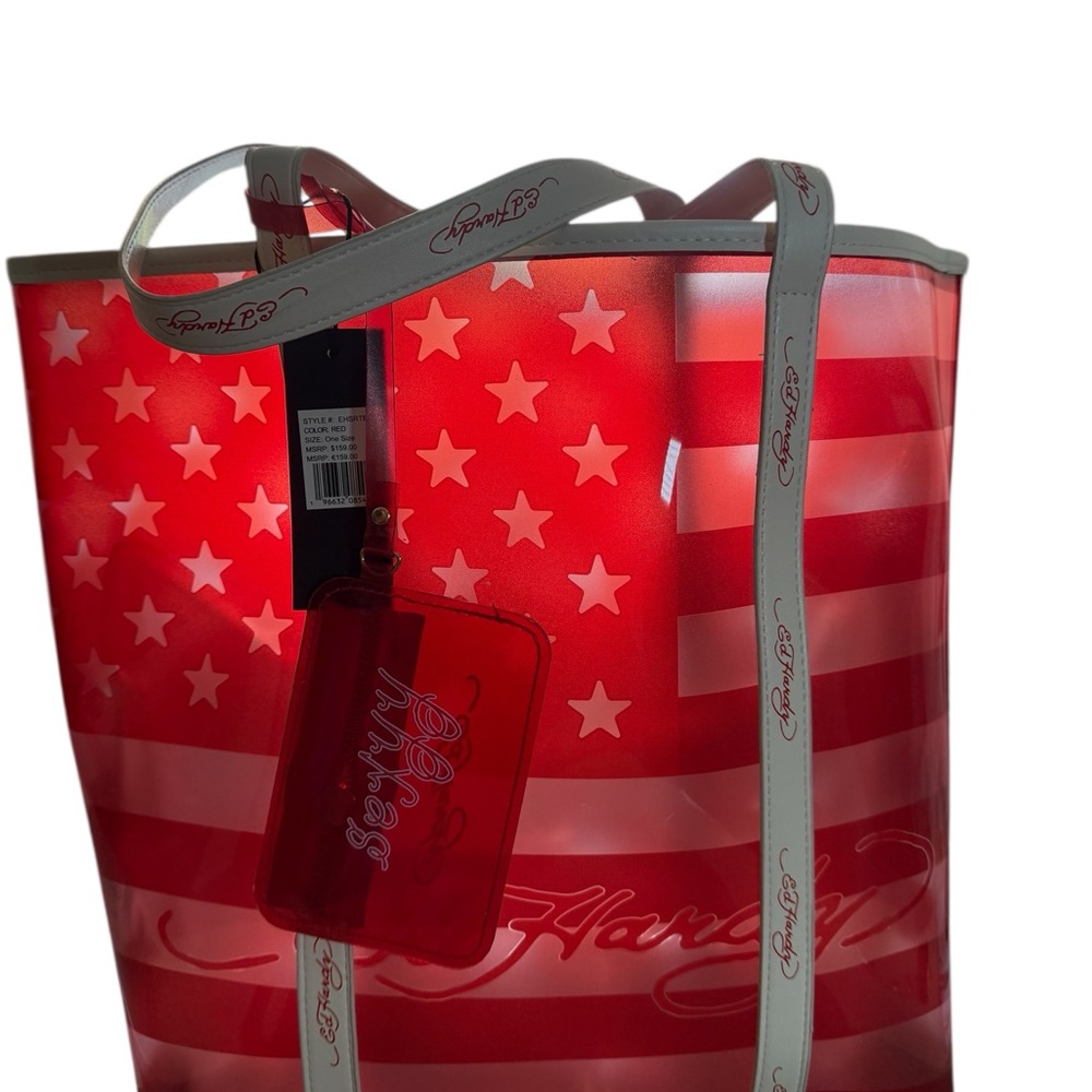NWT Ed Hardy Large Red & White Star Flag PVC Tote